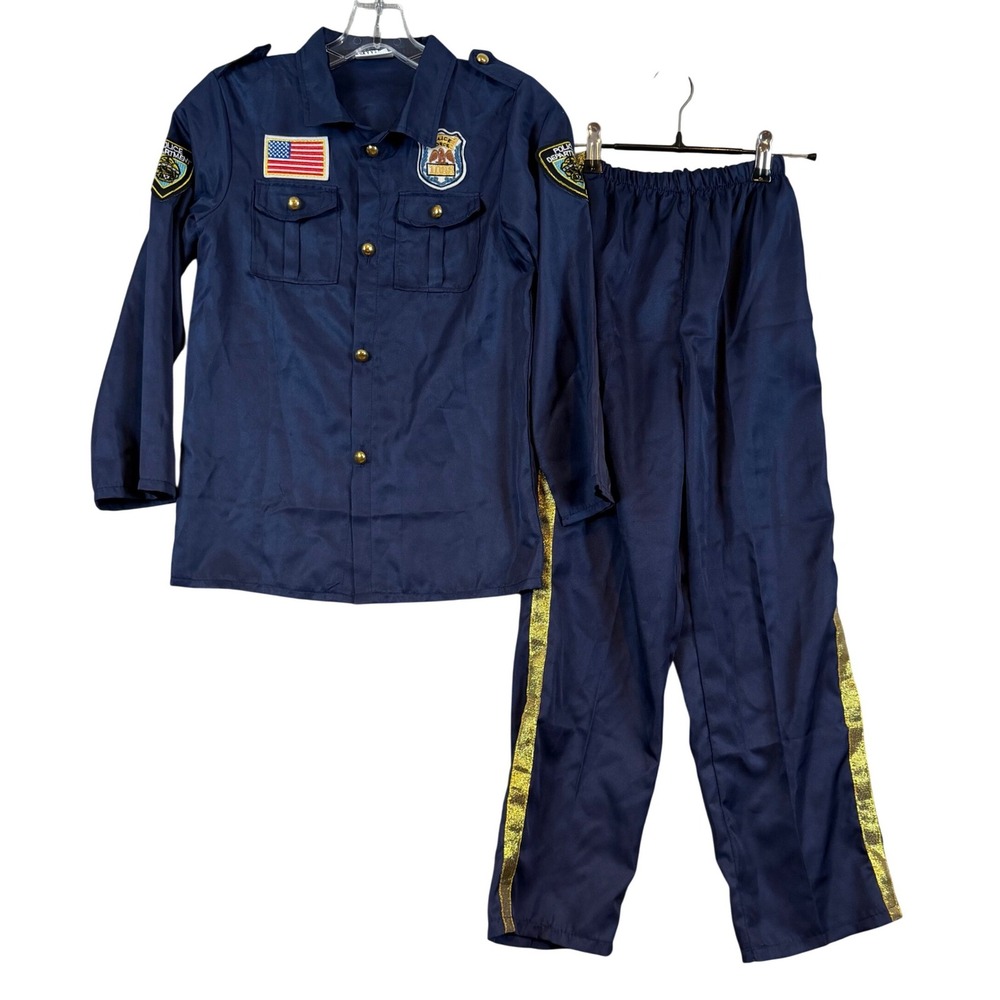 NWOT Police Officer Costume Set Shirt Pants Hat Badge Kids XL Law Enforcement